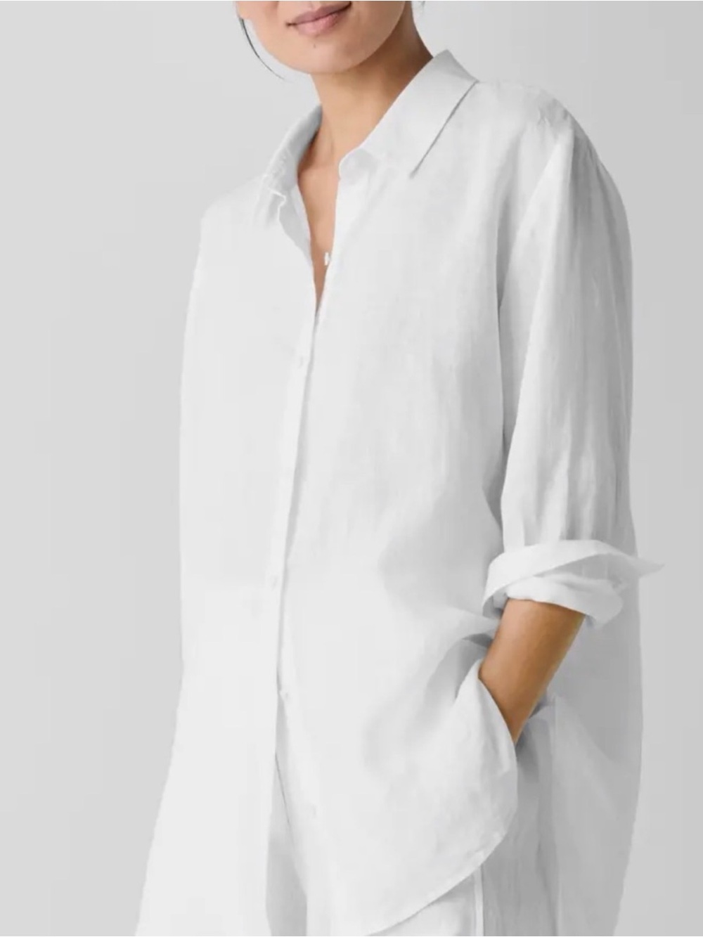 Eileen Fisher | Organic Cotton Classic White Button-Down Shirt Large